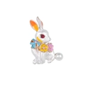 Lindo broche de conejo en esmalte blanco con ojo de cristal rojo y perla - XD9301-Conejo de Flores de Esmalte