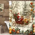 Rideau de douche Noël imperméable avec Père Noël et renne taille 200x200cm - 25SD-E/Village Enneigé
