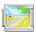 Italian modular link with silver border and colorful enamel bicycle landscape pattern - ICJ312-1/Pastoral Bicycle