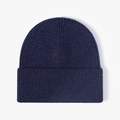 Classic deep blue ribbed knit beanie with stylish folded cuff and warm thick texture - One Size / Navy Blue