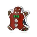 925 Sterling Silver gingerbread man charm with brown enamel and sparkling gemstones - Gingerbread Man-Zirconia Decor