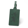 Dark green leather luggage tag with black world map and airplane design for travel - Luggage Tag / Dark Green