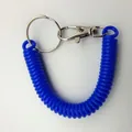 Blue spiral spring keychain with durable metal lobster clasp and ring for secure attachment - Sapphire Blue