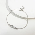 Silver infinity double chain anklet with micro-paved white zircons and pearls - Pavé Zirconia Infinity Symbol (White K-Gold K-883)