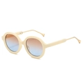 Retro round sunglasses with beige frames, orange-blue gradient lenses and gold metal temples - Beige Frame Tea Blue Lens