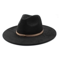 Klassieke zwarte fedora hoed met brede rand en bruine leren sierband met gesp detail - M(56-59CM) / Zwart (Suèda)