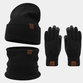 Schwarzes Winter-Strickset mit Beanie, Schlauchschal und Touchscreen-Handschuhen mit Schneeflocke - Schwarz