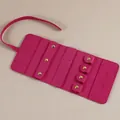 Rose red microfiber jewelry roll with 4 snap bands and 14 earring holes for travel - Rose Red
