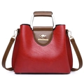 Modische PU-Leder Handtasche in Rot und Braun mit stilvollen Metallgriffen und Gurt - Rot