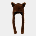 Plush brown trapper hat with cute fox ears and long earflaps for winter warmth - One Size / Dark Brown