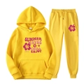 Survêtement jaune doublé polaire avec capuche et cordon, imprimés Summer Waves inclus - S (L) / Haut Et Bas / Jaune (Style 9)