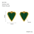 Pendientes de corazón en acero inoxidable dorado con patrones de acrílico verde - Oro de 18K / Verde
