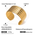Wide gold plated stainless steel cuff bracelet with textured layered ribbing detail - Gold Ribbed Stacked