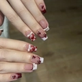 Christmas press-on nails featuring red cherries, white bows, and festive plaid patterns - XS / Pearl Cherry Bliss