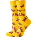 Yellow crew socks featuring cute red cartoon crab pattern for men and women - Size 35-42 / Yellow Crab