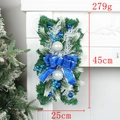 Detailed view of Christmas wreath with blue bow, silver ornaments, 45x25cm dimensions - Blue Teardrop Swag with Lights