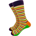 Men's athletic crew socks with purple orange and green colorful stripes - 42-46 / Purple Contrast Striped Style (1992D)