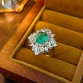 Vintage emerald-style geometric open ring with rectangle green zircon and gold plating - 4# Ring - Silver - Green Zircon