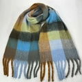 Plaid tassel scarf in blue yellow and brown checkered pattern thick warm winter wrap - 32# (Blue Yellow Brown Grey Gradient Plaid)