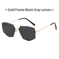 Gafas de sol poligonales sin montura con montura dorada y lentes en color gris oscuro - Montura Dorada Lente Gris