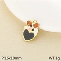 Ciondolo a forma di cucciolo di cane smaltato oro per gioielli fai-da-te, 16x10 mm - Stile Cane Bianco e Marrone con Cuore (KLJ10459-ZLA)