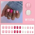 Short square press-on nails in pink and fuchsia with glitter finish set on display - Pink Rose Red Glitter Mixed Style (W1036)