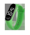 Waterproof digital LED sports watch featuring a flexible green silicone strap for kids - Green