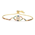 Bracciale occhio del male placcato oro con zirconi arcobaleno e catena a trazione regolabile - Oro/Multicolore (Occhio Zircone Quadrato)