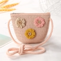Pink woven mini bucket bag for girls with handmade floral accents and zipper closure - Button 3 Flowers / Pink