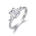 Classic S925 sterling silver three-stone ring with emerald cut moissanite center stone - US Size 7 / Circumference 54.3mm / Emerald Cut Moissanite Ring 1ct Three Stone (Ring Only)