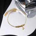 Elegante bracciale a maglie di bambù placcato oro 18 carati con ciondolo a foglia d'oro - Bracciale in Bambù (980)