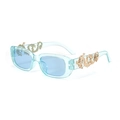 Retro rectangle sunglasses with light blue transparent frame and golden dragon detail - Handmade Items Ship In 3-4 Days / C7