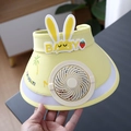 Kids yellow sun visor hat with integrated electric fan and cute rabbit ears decoration - Rechargeable Fan Style / Ice Silk Rabbit Fan-Yellow