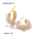 Gold-plated C-shaped stainless steel earrings with white small pearls for women - Gold Pearl C-Shape Earrings (JDE2023651-P)