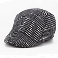 Classic black and white houndstooth plaid newsboy cap in warm wool fabric texture - One Size 58cm / Light Grey Large Plaid