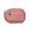 Mini porte-monnaie rose pour femme avec texture litchi, fermeture éclair argentée et dragonne - Rose Lotus