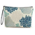 Pochette per cosmetici in tela con stampa corallo, motivi blu navy e cinturino - Stile 2-Corallo Blu Scuro