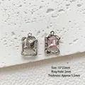 Silver rectangular pendant with pink gemstone inlay for DIY necklace and jewelry making - 434# Silver - Pink Zirconia