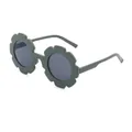 Kids cute sunflower shaped sunglasses with dark grey round lenses and matte grey-green frame - Green