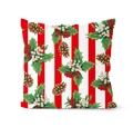 Weihnachtskissenbezug mit roten Streifen, Stechpalmenblättern, Beeren und Tannenzapfen - Rot-Weiß Gestreifte Beeren/TQR30-5