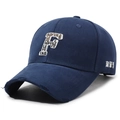 Casquette de baseball bleu marine vieillie avec broderie F et détails déchirés - Réglable / Bleu marine
