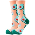 Pink mid-calf socks with cute avocado pattern and contrasting dark green heels and toes - Size 35-42 / Pink Avocado