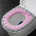 Pink and grey striped knitted toilet seat cover in warm thickened plush texture - Grey + Pink