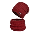 Set berretto e scaldacollo in maglia rosso scuro con fodera in peluche per l'inverno - Borgogna