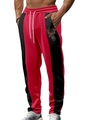 Men's red jogging pants with black side panels, drawstring waist and elastic cuffs - S / Bottoms / Wine Red + Deer Head