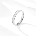 Detail shot of a titanium steel ring featuring double-row sparkling pavé crystals - Size 5 / Silver