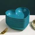 Stack of ten heart-shaped dark green luxury fruit plates with elegant golden rim - Aden Green-Heart Dish