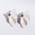 Modern minimalist white wave earrings with silver spherical studs in a unique style - White