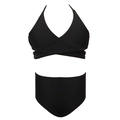Schwarzer Mädchen-Bikini Zweiteiler mit Neckholder-Cross-Design und hoher Taille Hose - 104 / Zweiteiler-Set (Glatt) / Schwarz