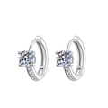 Silver-plated hoop earrings with large round brilliant cut cubic zirconia in 4-prong setting - TED343-Round Solitaire Leverback